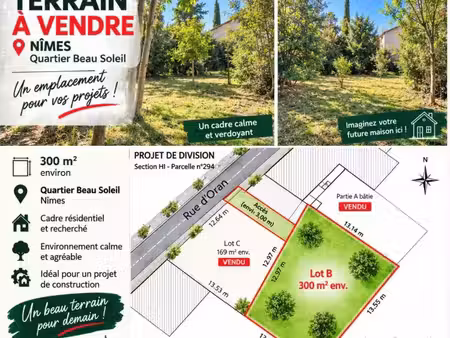 vente terrain 300 m² nîmes (30900)