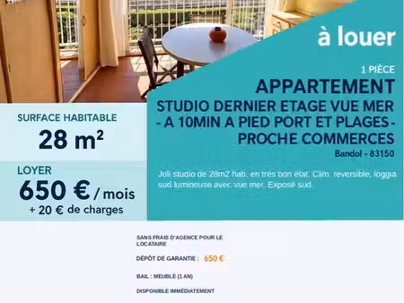 studio vue mer bandol à louer