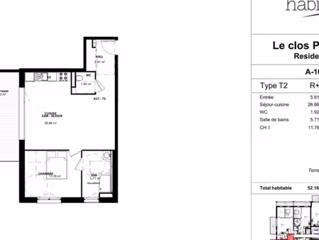 appartement 2 pièces 52 m²