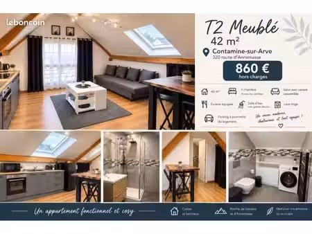 t2 meublé – 860 hc – contamine-sur-arve – proche genève