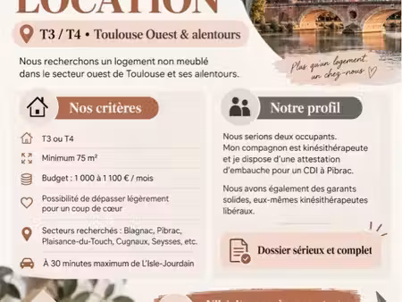 recherche location t3 / t4 - toulouse ouest
