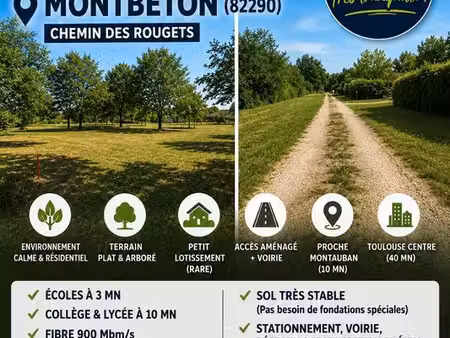 terrain constructible 1037m2 viabilisé a vendre a montbeton endroit calme et arboré (chêne