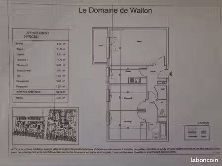 appt f3 / ascenseur / balcon + 2 parkings ssl/ext securises