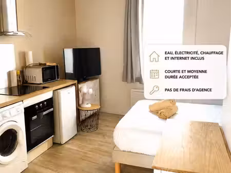 studio t1 meublé 21 m² – tout équipé avec terrasse gare/chateauvert internet/eau/chauffage