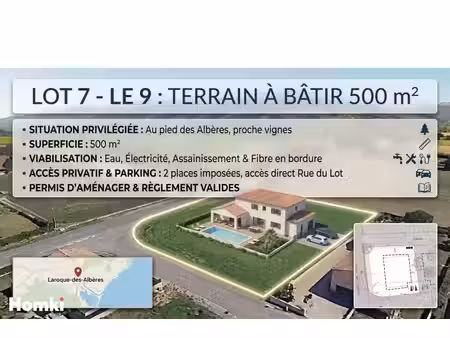 exclusivité homki : superbe terrain à bâtir de 500 m² – piscinable & viabilisé – laroque-d