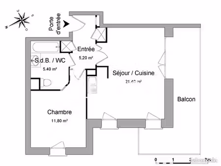 appartement 2 pièces 43.8m² à louer 640 - marly 59770