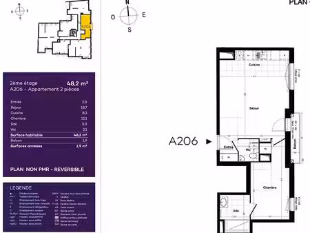 appartement aubervilliers 2 pièce(s) 48.20 m2