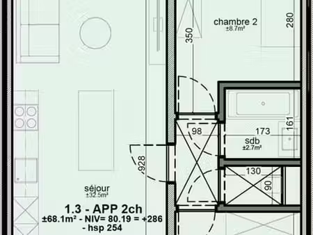 appartement 2 ch neuf avec terrasse – 1er étage – peb b