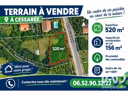 vente terrain à bâtir 520 m²
