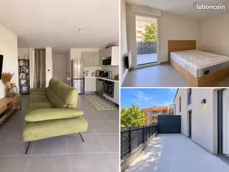 t3 récent 58 m² – grande terrasse + balcon + parking – toulouse 31200