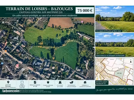 terrain de loisirs à vendre à bazouges 13 725 m² au prix de 75 000