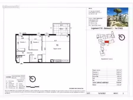 appartement 3 pièces 75 m²