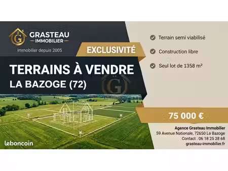 terrain 1358 m² la bazoge
