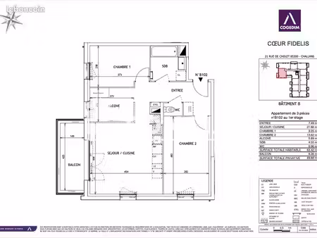 appartement 3 pièces 63.42m² à louer 750 - challans 85300