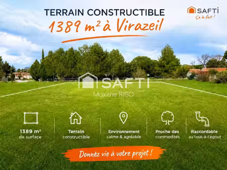 terrain constructible 1389 m2 à virazeil