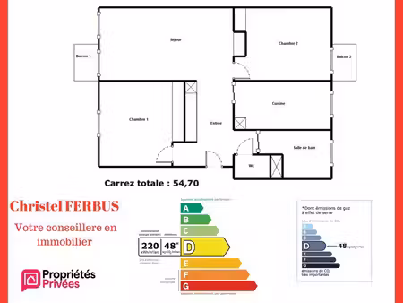 93350 le bourget - appartement 3 pièces 54.70 m²- 2 chambres - 2 balcons - stationnement l