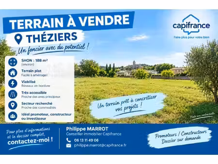 terrain à vendre theziers 827m2 125 500€
