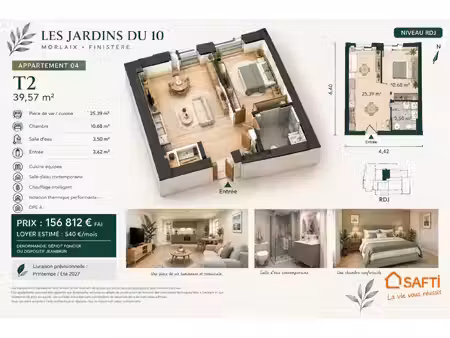 studio neuf de 40 m2 / morlaix / avenir et jardins