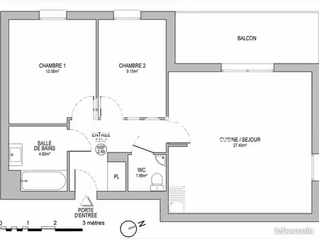 appartement 3 pièces 62.31m² à louer 745 - strasbourg 67200