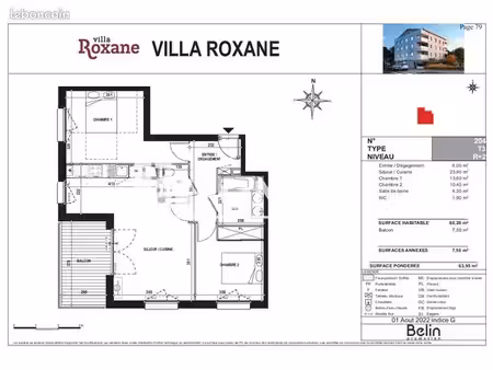 appartement 3 pièces 60 m²