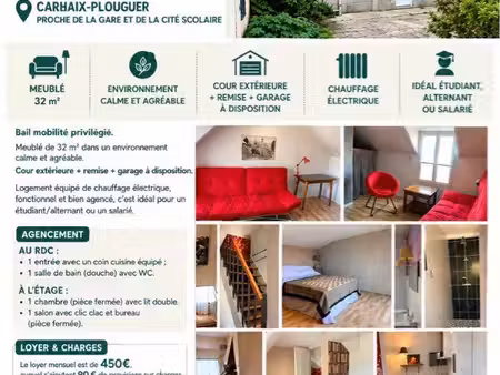 location t2 bis meuble carhaix plouguer