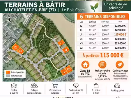 vente terrain 401 m² à le châtelet-en-brie (77820)  115 000 €