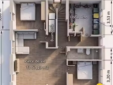 vente appartement 3 pièces à caudan (56850) : à vendre 3 pièces / 58m² caudan