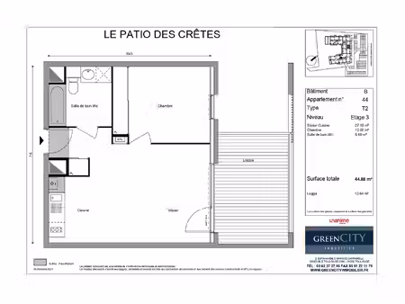 location appartement 2 pièces 44m²