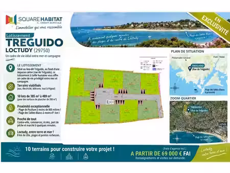 loctudy - 9 terrains viabilisés au calme dans impasse  à 800 mètres des plages !