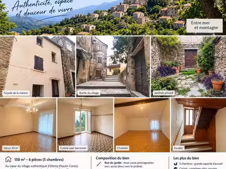 maison de village à oletta – 150 m² – 5 chambres – jardinet – vue dégagée – 10 min de sain