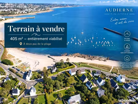 rare à audierne – terrain viabilisé 405 m² au bord de la plage