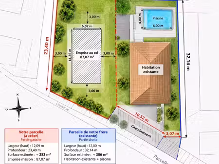 terrain à bâtir 413 m² – pc accordé – maison 150 m² – roques
