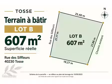 terrain à bâtir viabilisé 607 m² – tosse – lisière de forêt