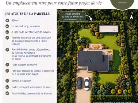 riantec – terrain constructible 450 m² – parc de kerdurand – petite mer de gâvres à 500 m