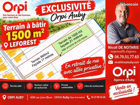 terrain 1 500 m² leforest