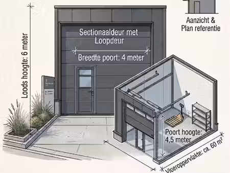 casco magazijn +-60m2 met vrije hoogte van +-6 meter en p...
