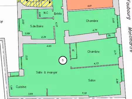 appartement 4 pièces - 80 m² - faubourg montmartre - paris 9ème