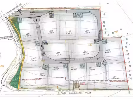 13 terrains a batir viabilises de 520 a 740 m2  vue degagee