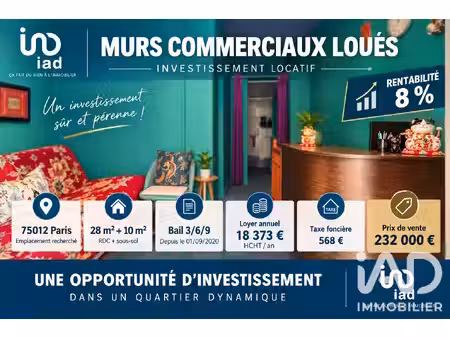 vente commerce 38 m² paris 12 (75012)