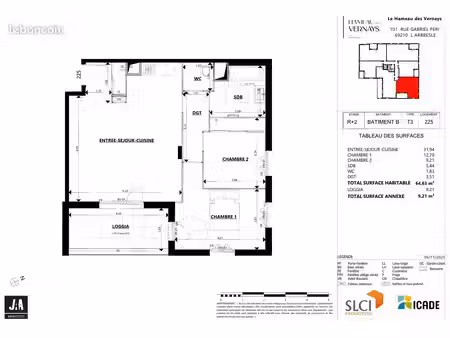 appartement 3 pièces - 64 m² à l’arbresle