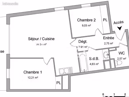 appartement 3 pièces 60.41m² à louer 935.64 - marseille 13010
