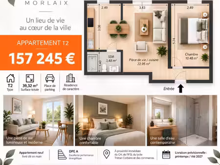 t2 neuf de 39 32 m²  au cœur d’une résidence entièrement repensée !