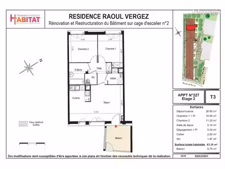 appartement 3 pièces 63 m²