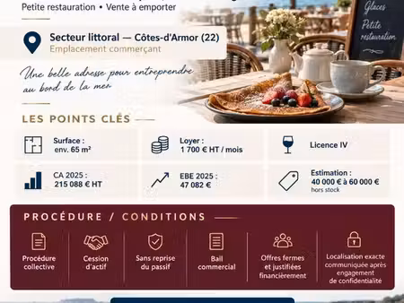 crêperie  glacier  salon de thé 65 m² erquy