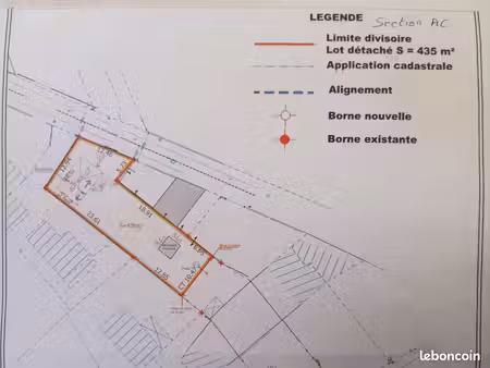 vente terrain 435 m² avec grange d'environ 50m²