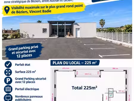 à louer  local commercial/bureau  225m2  superbe visibilité entre auchan et leclerc bézier