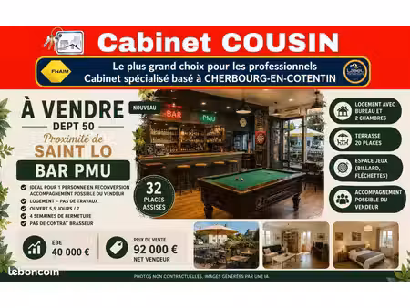 fonds de commerce bar  pmu 80 m²