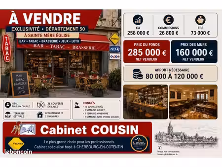 fonds de commerce bar  tabac 80 m²