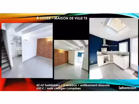 à louer – jolie maison de ville t3 entièrement rénovée – cholet