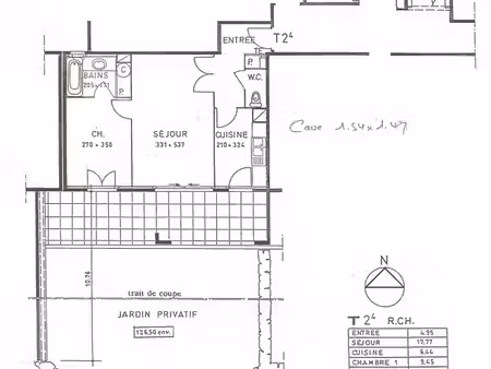 t2 --44.70 m2 tbe avec jardin 126m2 +garage +tennis